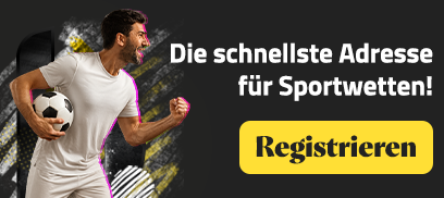 Jubelnder Spieler mit Fussball und Registrieraufruf für Sportwetten